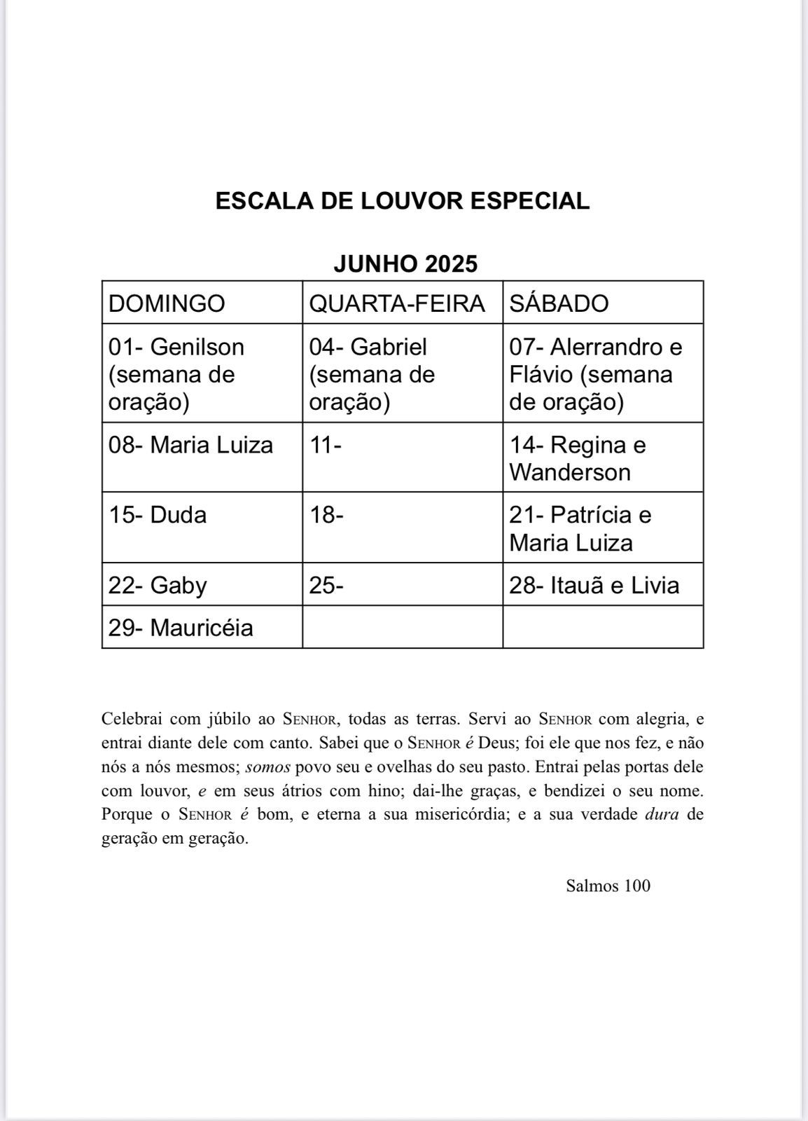 Escala de Louvor Especial